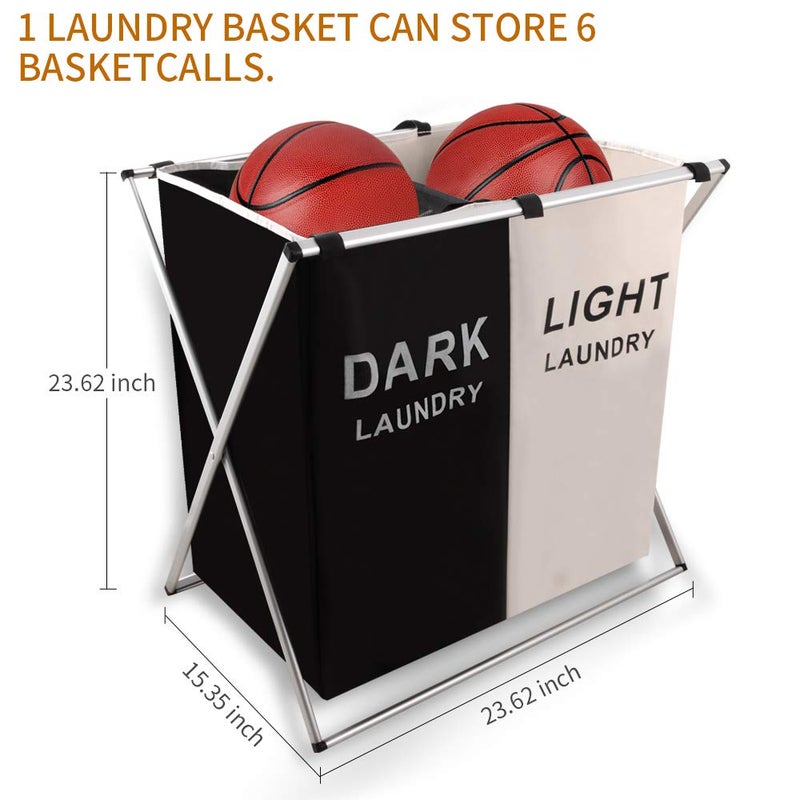 Nicesail Laundry Basket 2 Section Hamper Washing Storage Basket Bag, Folding Hamper Waterproof & Aluminum X-Frame, Cloth Organizer Durable Laundry Basket for Bathroom Home with Carrying Handle - Image 5